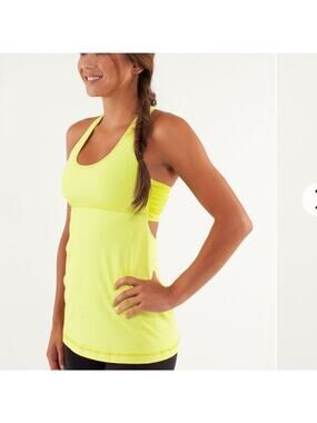 Lululemon Athletica Tonka Stripe Split Pea Yellow Turbo Tank Top Size 6